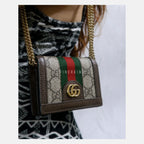 Gucci Ophidia GG Sherry Line Leather Compact Wallet on Chain