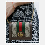 Gucci Ophidia GG Sherry Line Leather Compact Wallet on Chain