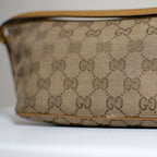 Gucci GG Canvas and Tan Leather Boat Pochette Bag