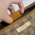 Gucci GG Canvas and Tan Leather Boat Pochette Bag