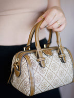 Tory Burch Mini Logo Monogram Duffle Bag in Brown