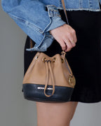 Michael Kors Color Block Tan and Black Mini Bucket Bag