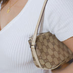 Gucci GG Canvas and Light Beige Leather Boat Pochette Bag