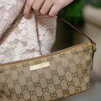 Gucci GG Canvas and Tan Leather Boat Pochette Bag